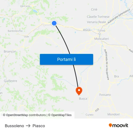 Bussoleno to Piasco map