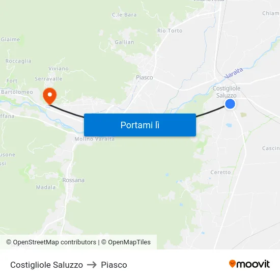 Costigliole Saluzzo to Piasco map