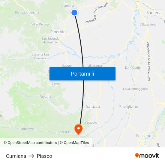 Cumiana to Piasco map