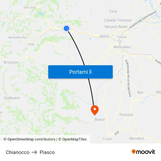 Chianocco to Piasco map