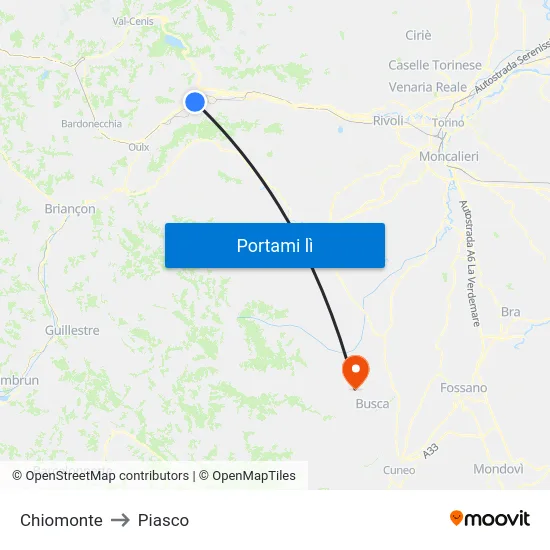 Chiomonte to Piasco map
