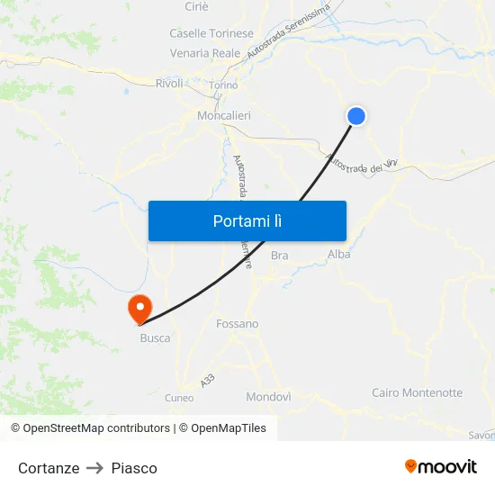 Cortanze to Piasco map