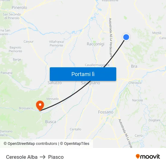 Ceresole Alba to Piasco map