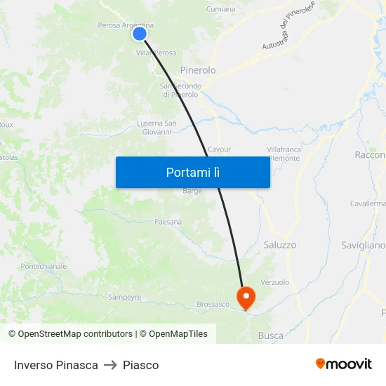 Inverso Pinasca to Piasco map