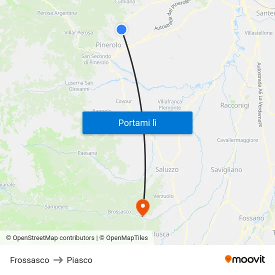 Frossasco to Piasco map