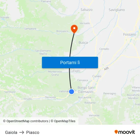 Gaiola to Piasco map