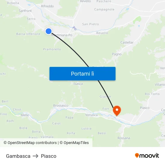 Gambasca to Piasco map