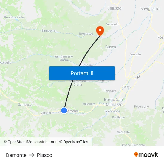 Demonte to Piasco map