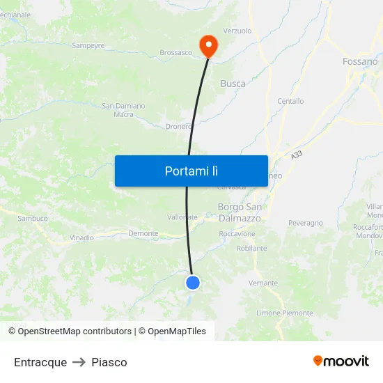 Entracque to Piasco map