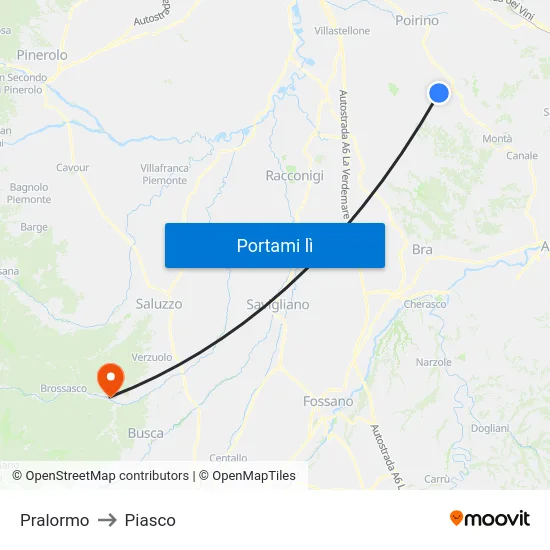 Pralormo to Piasco map
