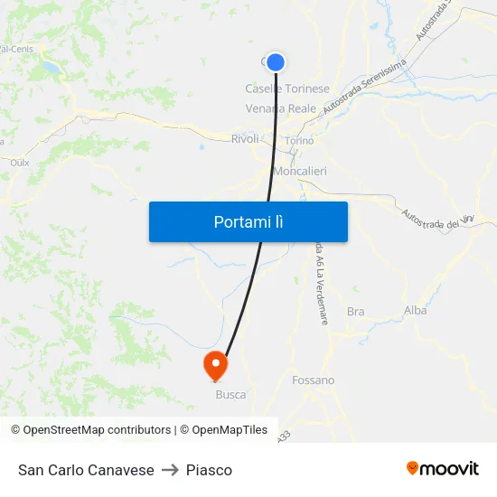 San Carlo Canavese to Piasco map