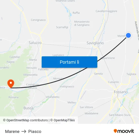 Marene to Piasco map