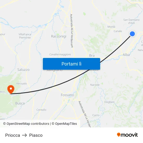 Priocca to Piasco map