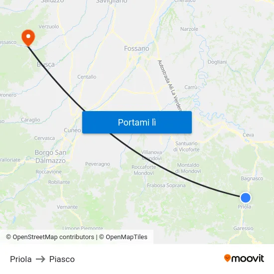 Priola to Piasco map
