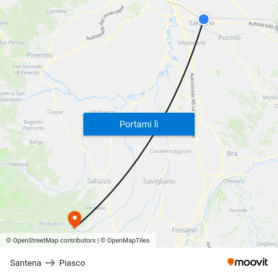 Santena to Piasco map
