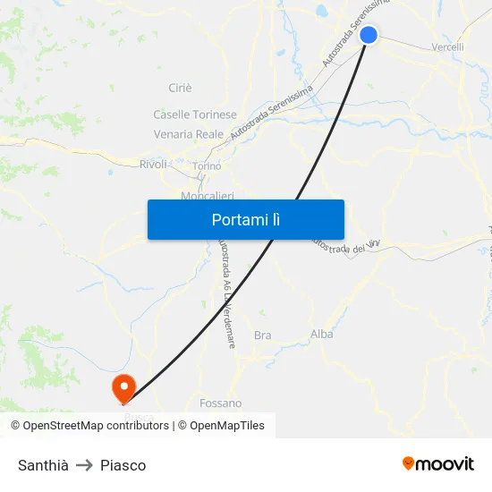 Santhià to Piasco map