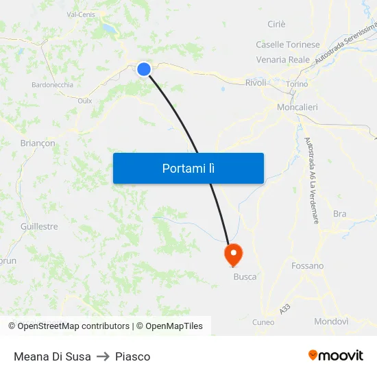 Meana Di Susa to Piasco map