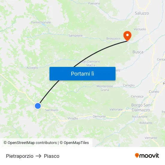 Pietraporzio to Piasco map
