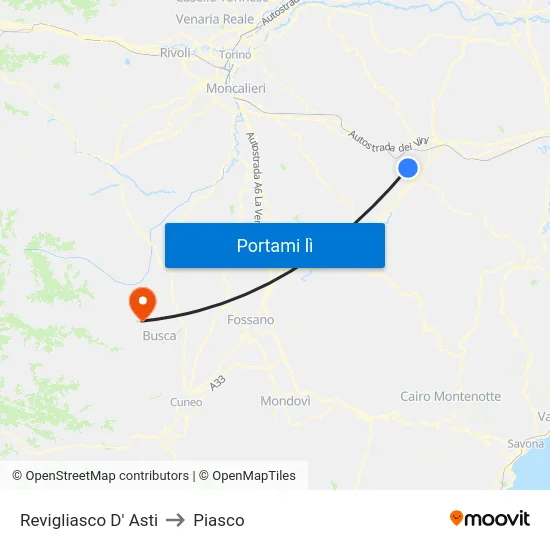 Revigliasco D' Asti to Piasco map