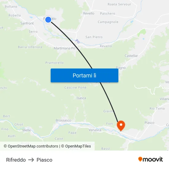 Rifreddo to Piasco map