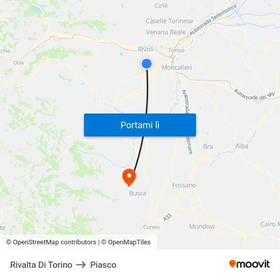Rivalta Di Torino to Piasco map