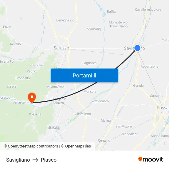 Savigliano to Piasco map