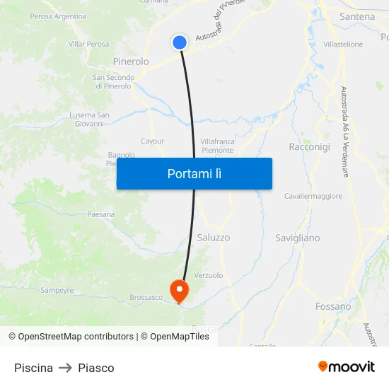 Piscina to Piasco map