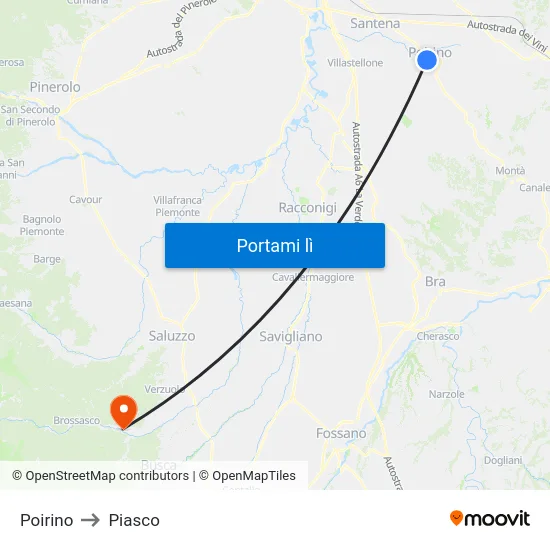 Poirino to Piasco map
