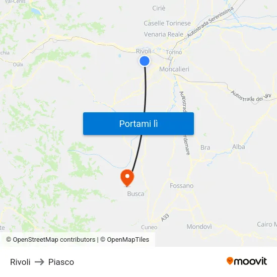 Rivoli to Piasco map