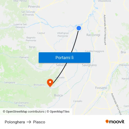 Polonghera to Piasco map