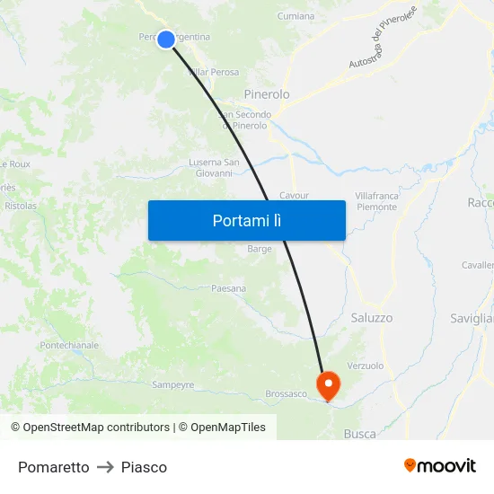 Pomaretto to Piasco map