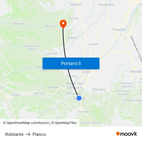 Robilante to Piasco map