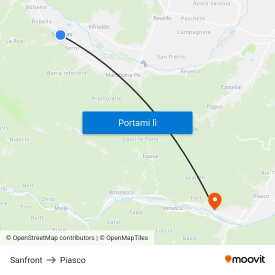 Sanfront to Piasco map