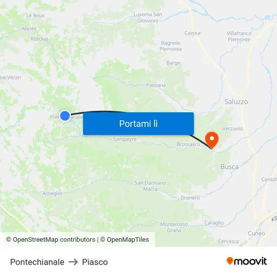 Pontechianale to Piasco map