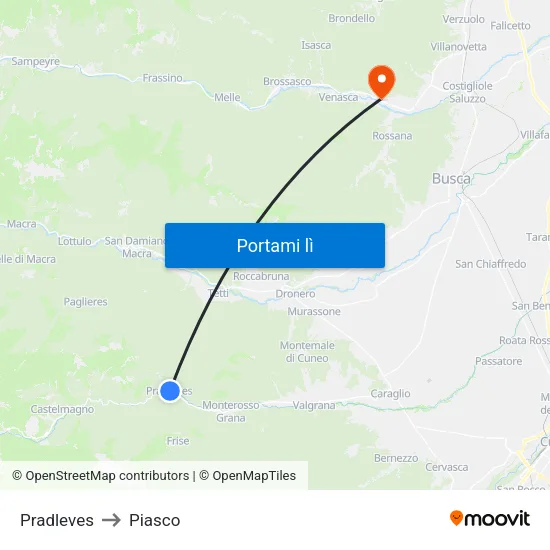 Pradleves to Piasco map