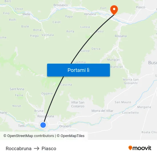 Roccabruna to Piasco map