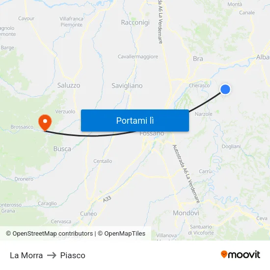 La Morra to Piasco map