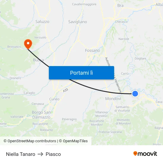 Niella Tanaro to Piasco map