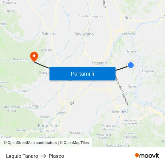 Lequio Tanaro to Piasco map