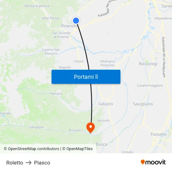 Roletto to Piasco map