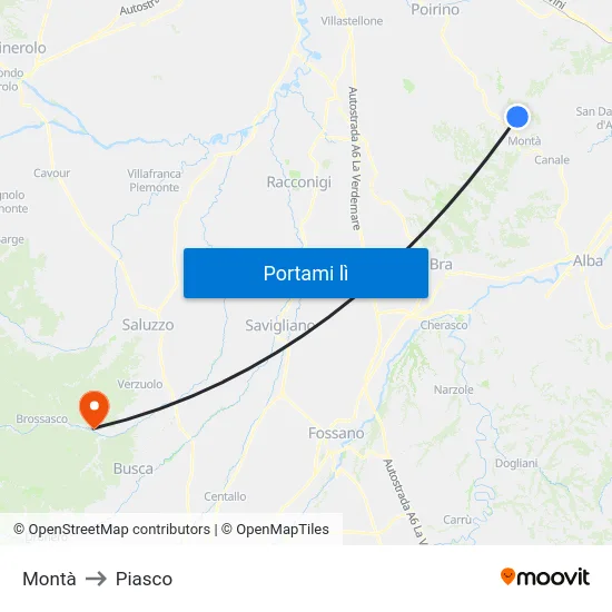 Montà to Piasco map