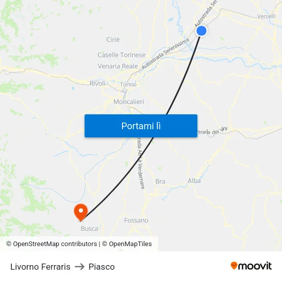 Livorno Ferraris to Piasco map