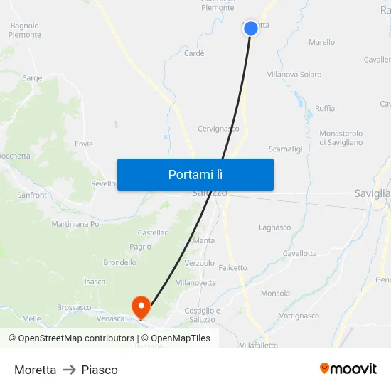 Moretta to Piasco map