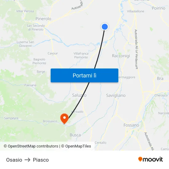 Osasio to Piasco map