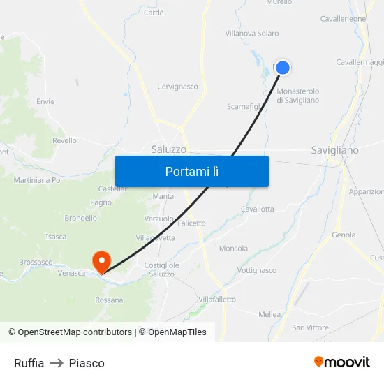 Ruffia to Piasco map