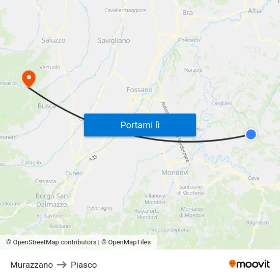 Murazzano to Piasco map