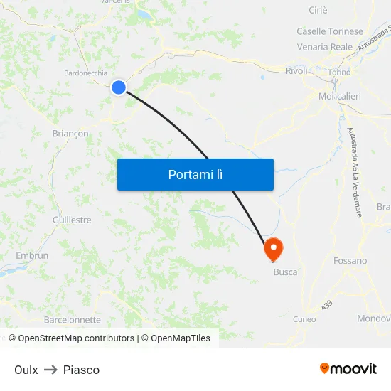 Oulx to Piasco map