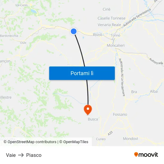 Vaie to Piasco map