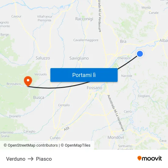 Verduno to Piasco map