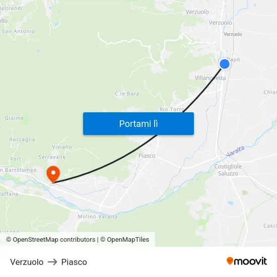 Verzuolo to Piasco map